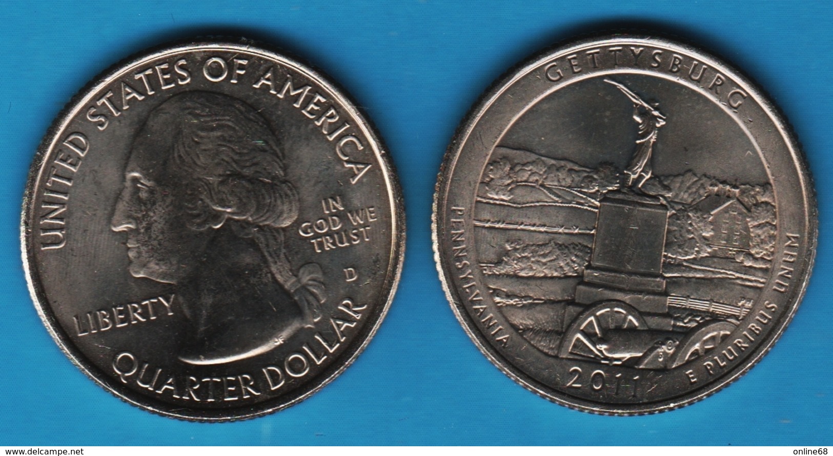 USA ¼ Dollar Washington Quarter 2011 D GETTYSBURG PENNSYLVANIA - 2010-...: National Parks