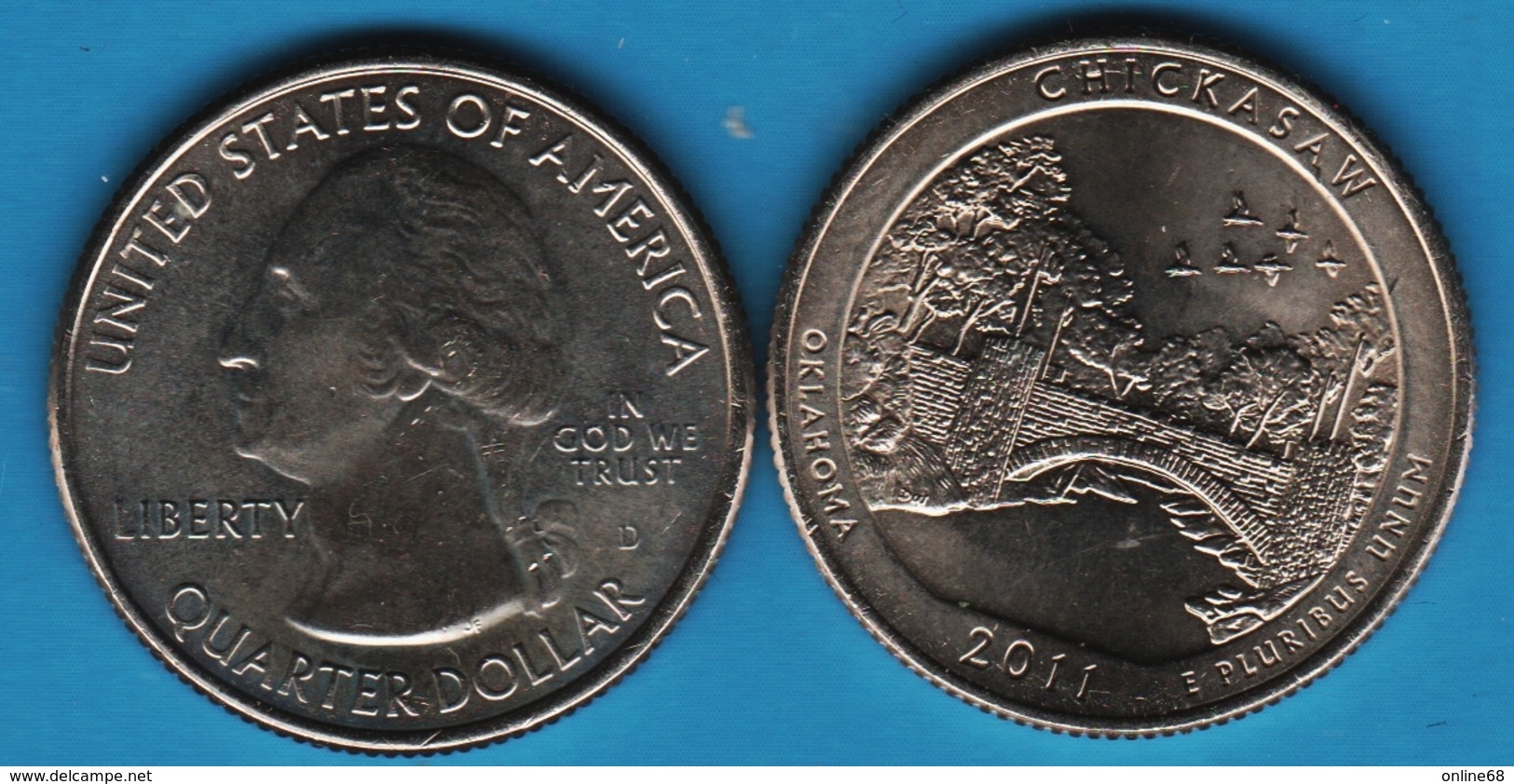 USA ¼ Dollar Washington Quarter 2011 D CHICKASAW OKLAHOMA OISEAUX - 2010-...: National Parks