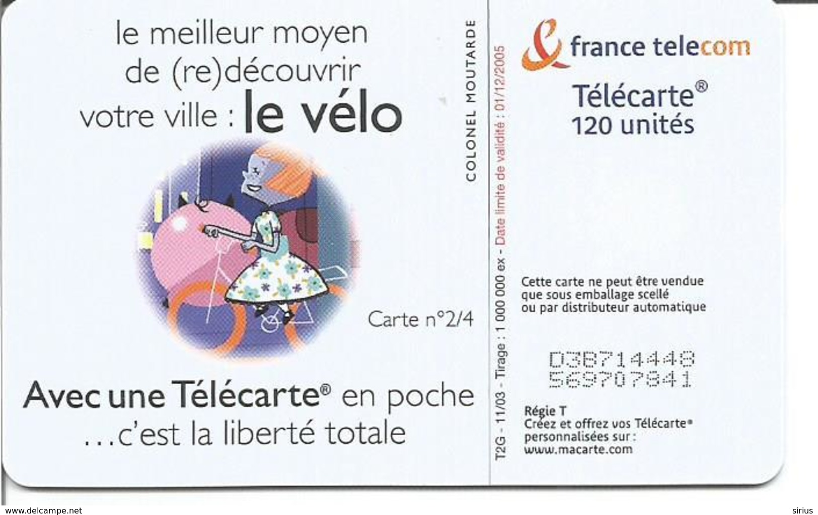 Télécarte " LES VELOS N°2 FILLE  " - 120 U OB1 11/03 (N° 1271 Tirage 62 500 Ex) - 2003