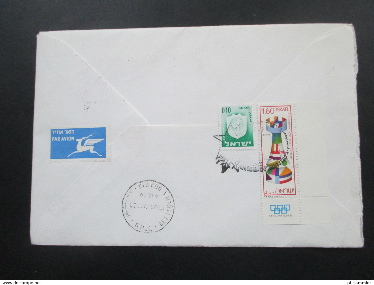 Österreich 1976 Christkindl Einschreiben / Luftpost nach Bethlehem via Israel. Poste Restante. Retour mit Israel Marken!