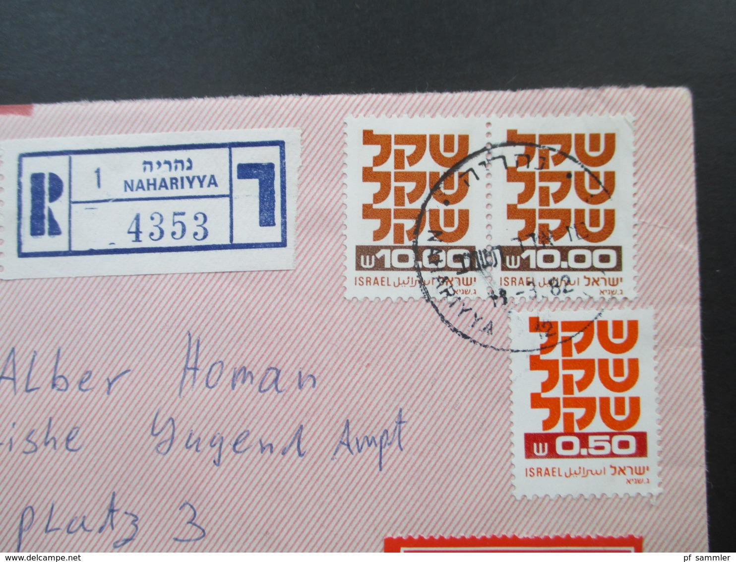 Israel 1982 Luftpost / Einschreiben Nahariyya 1 Express. Viele Stempel Nach Essen Gesendet - Storia Postale