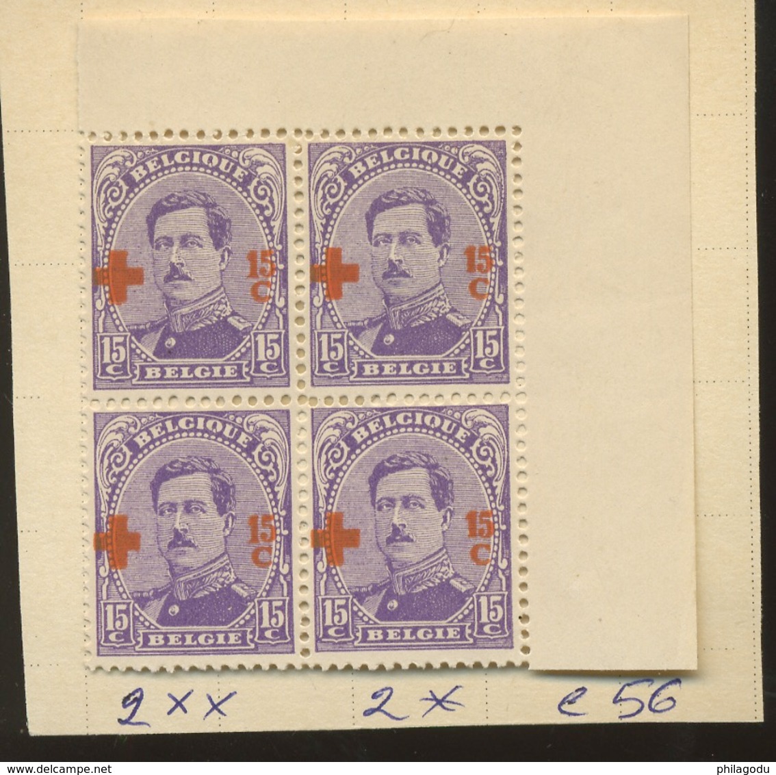 1918,  Belgique Albert 1er  15c Croix Rouge **/*.  Cote 56,-E - 1918 Cruz Roja