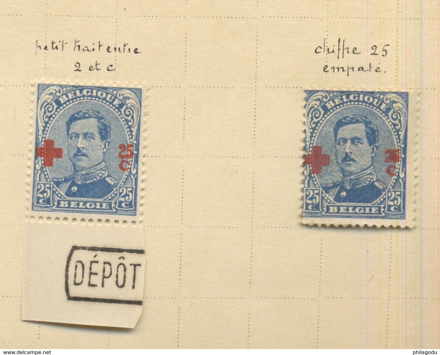 1918,  Belgique Albert 1er  25c Croix-Rouge, Variétés,  Poste Militaire, 156 Cote 68,-E Comme Normaux - Non Classés