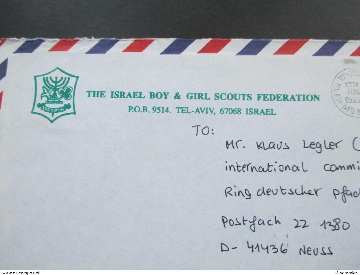 Pfadfinder The Israel Boy & Girl Scouts Federation P.O.B. 9514 Tel-Aviv Israel. 2 Luftpostbelege 1994 / 95