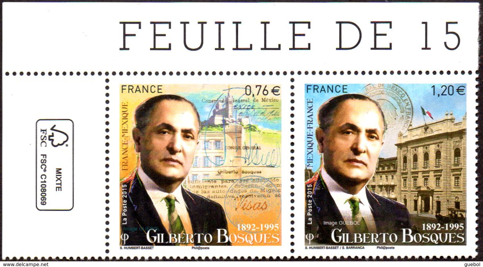 France N° 4970 Et 4971 ** Diptyque Gilberto Bosques - Diplomate Mexicain. Cdf Logo - Nuovi