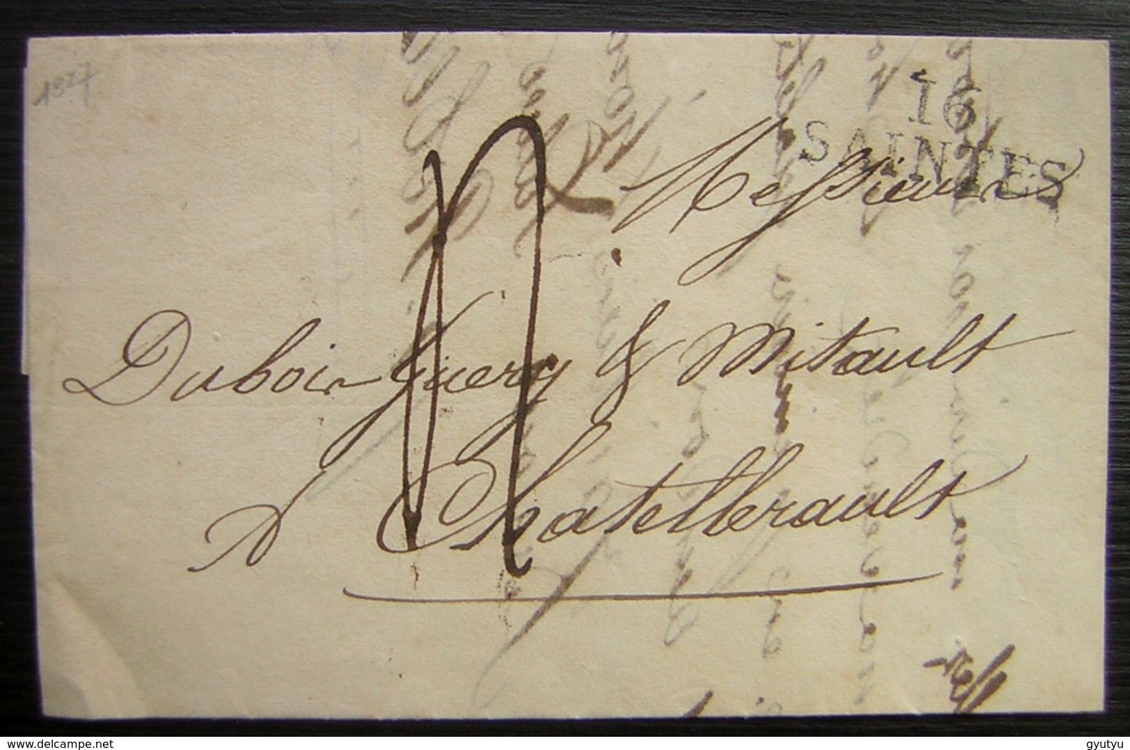 1827 Marque " 16 Saintes" Sur Une Lettre Pour Chatellerault - 1801-1848: Précurseurs XIX