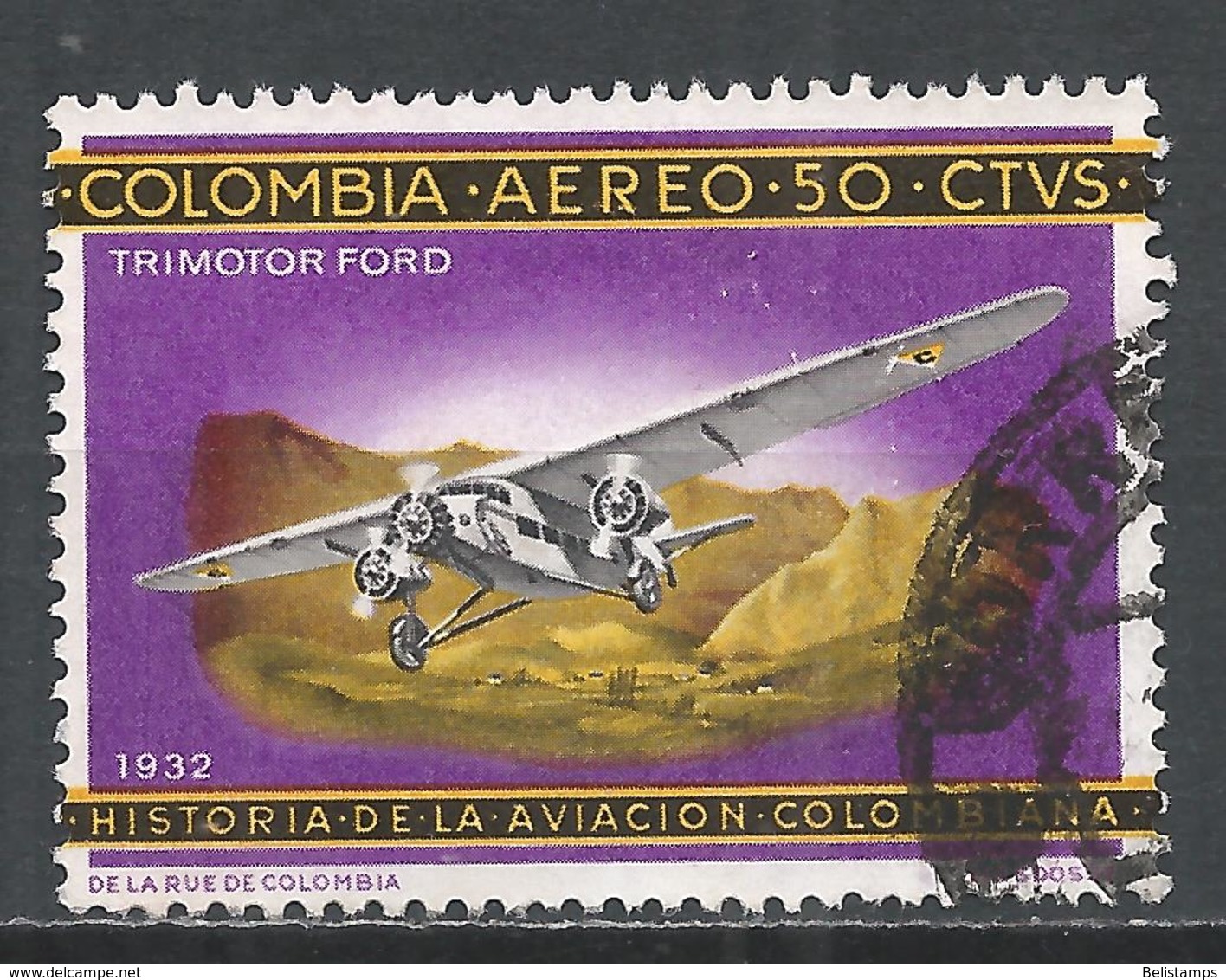 Colombia 1966. Scott #C474 (U) History Of Colombian Aviation. Trimotor Ford 1932 - Colombia