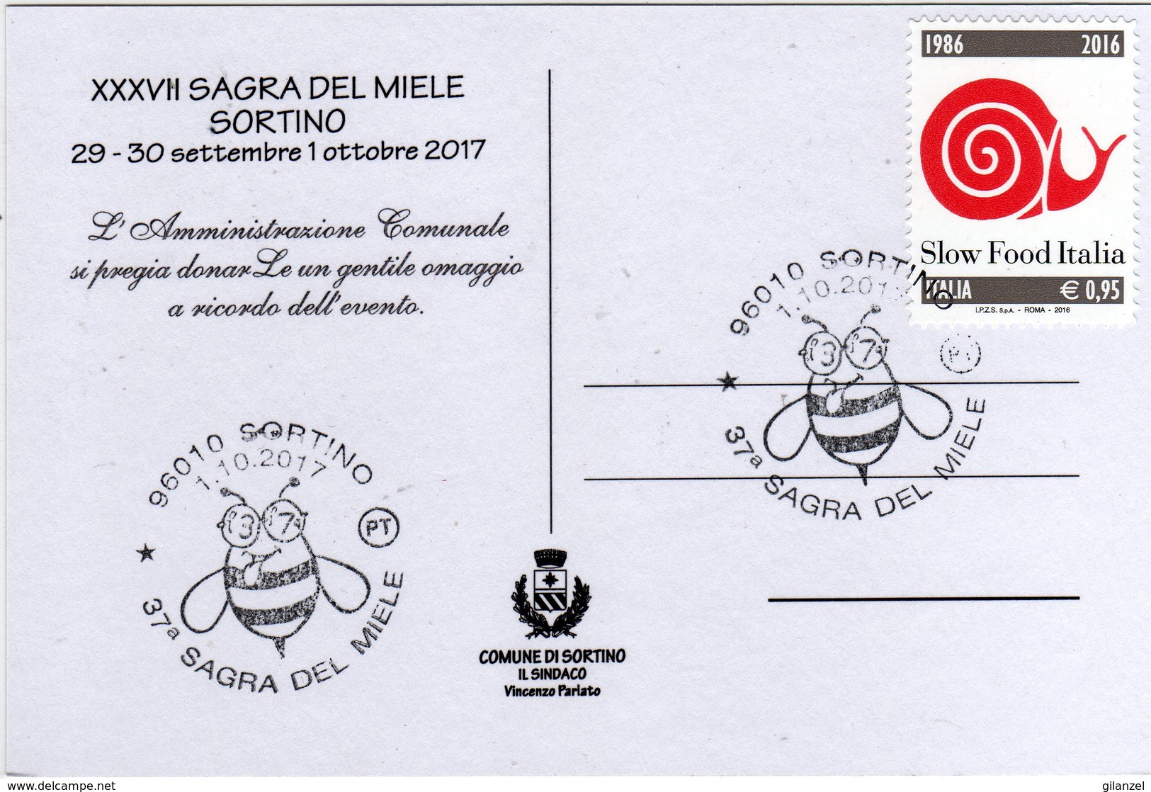 Italia 2017 37^ Sagra Del Miele Annullo Sortino (SR) Cartolina Dedicata - Alimentazione