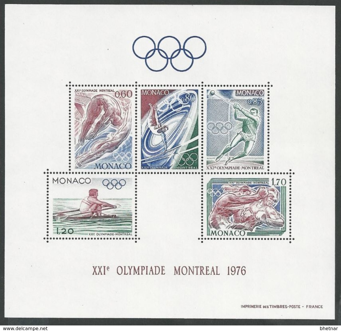 Monaco Bloc YT 11 " XXIe Jeux Olympiques De Montréal " 1976 Neuf** - Blocs