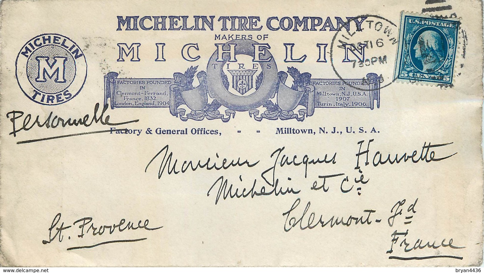 ENVELOPPE ET LETTRE DECOREE - MICHELIN TIRE COMPANY - MANUFACTURE PNEUS "MICHELIN" - LETTRE CIRCULEE 1908 Vers FRANCE - Lettres & Documents