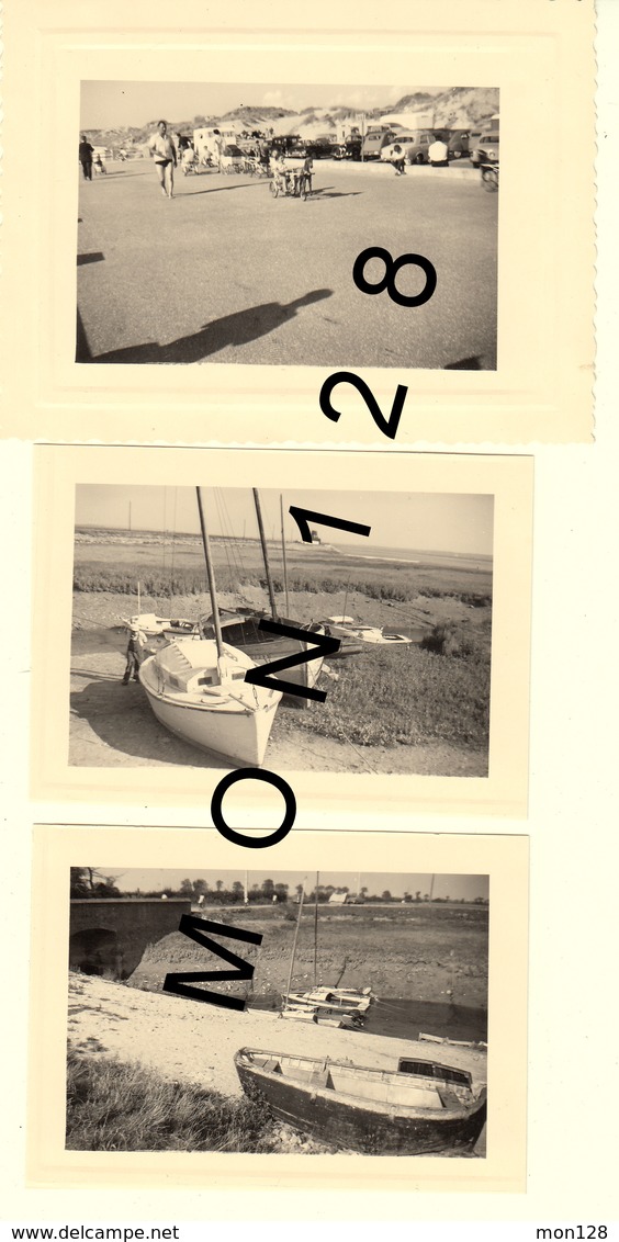 LE CROTOY SOMME -3 PHOTOS 1959- ENFANT CHEVAL A ROULETTE VOITURES BATEAUX - Lieux