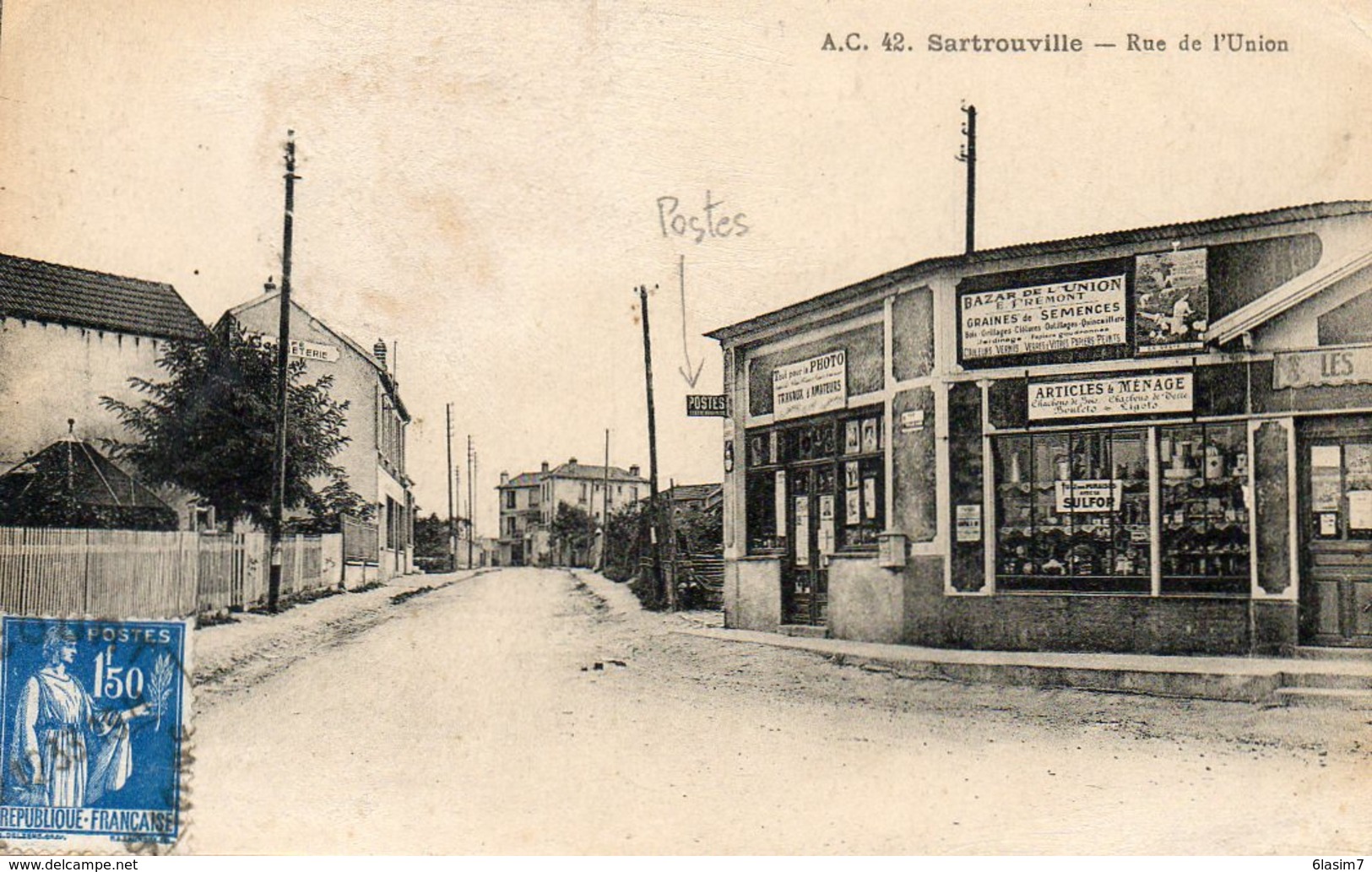 CPA - SARTROUVILLE (78) - Aspect De La Poste Et Du Bazar De L'Union Dans La Rue De L'Union Dans Les Années 20 / 30 - Sartrouville