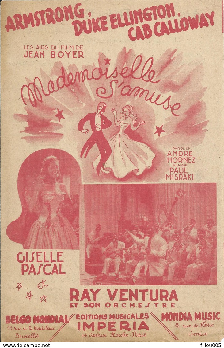 FILM .."MADEMOISELLE S' AMUSE " AMSTRONG..DUKE ELLINGTON..CAB CALLOWAY. ANDRE HORNEZ.. MISRAKI... PA 0009 - Partitions Musicales Anciennes