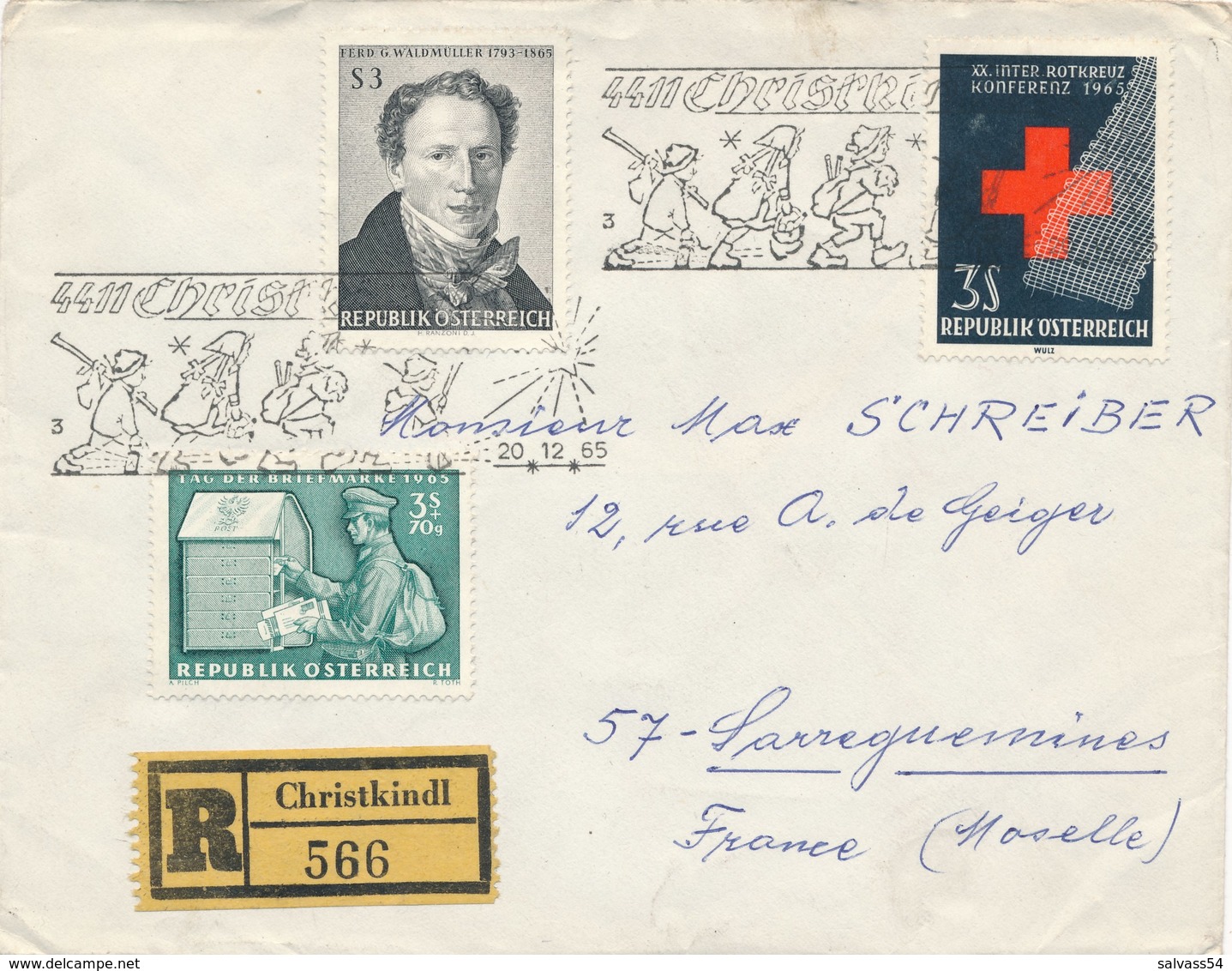 AUTRICHE - 1965 - ENVELOPPE - Recommandé Christkindl 566 - - Maschinenstempel (EMA)