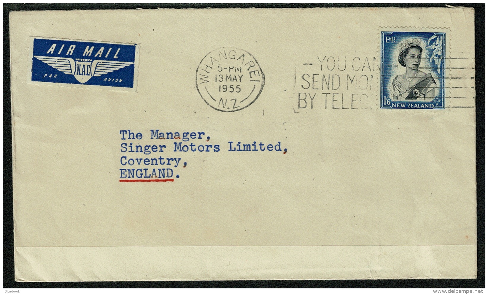 RB 1218 - 1955 N.A.C. Airmail Cover - 1s 6d Rate New Zealand To Coventry - Slogan Postmark - Storia Postale