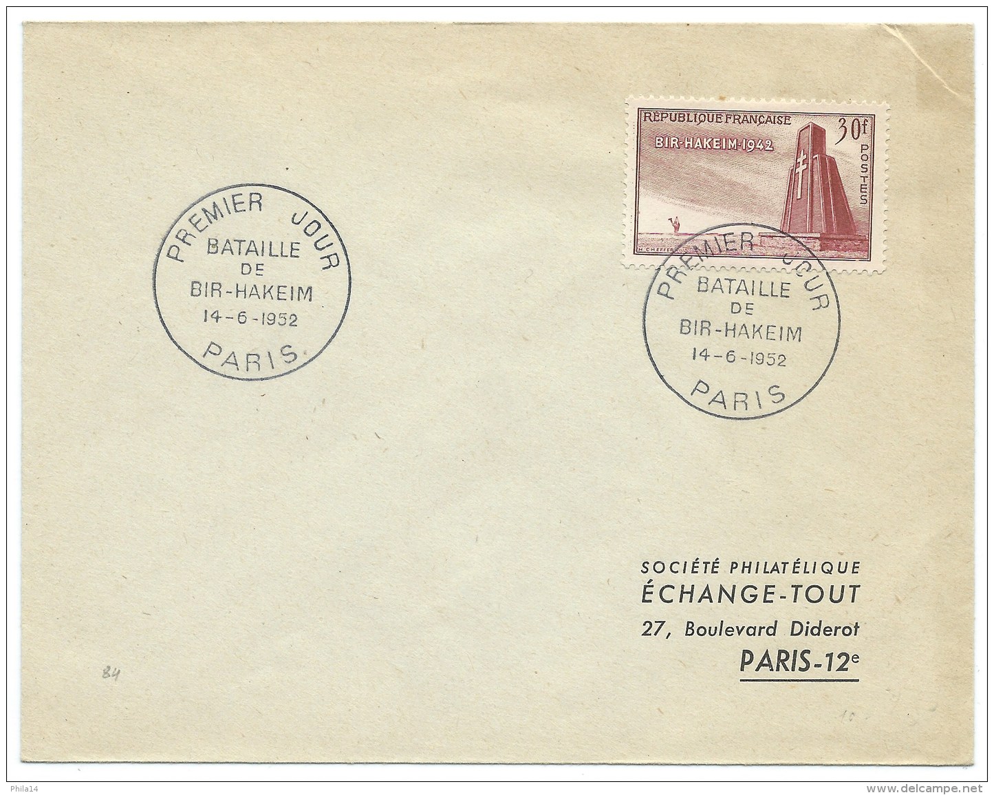 ENVELOPPE / BATAILLE DE BIR HAKEIM 1952 FDC PARIS - 1950-1959