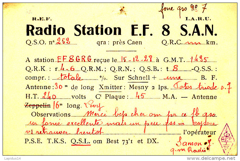 R 156 / CARTE FICHE RADIO AMATEUR     8 S A N.  PRES CAEN  CALVADOS - Radio Amateur