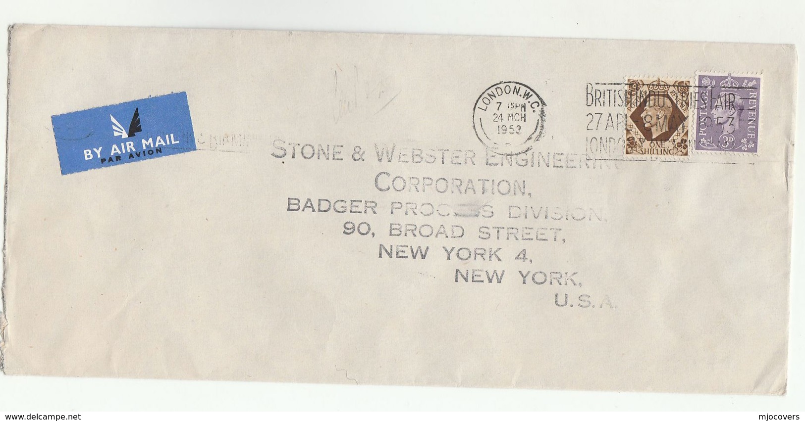 1952 Air Mail GB COVER 1/-  3d Stamps To USA Slogan BRITISH INDUSTRIES FAIR - Covers & Documents