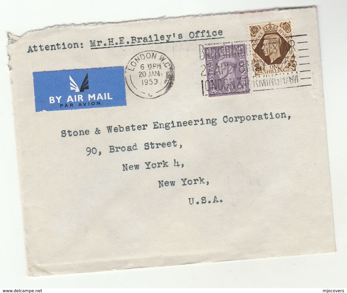 1953 Air Mail GB COVER 1/-  3d Stamps To USA Slogan BRITISH INDUSTRIES FAIR - Covers & Documents