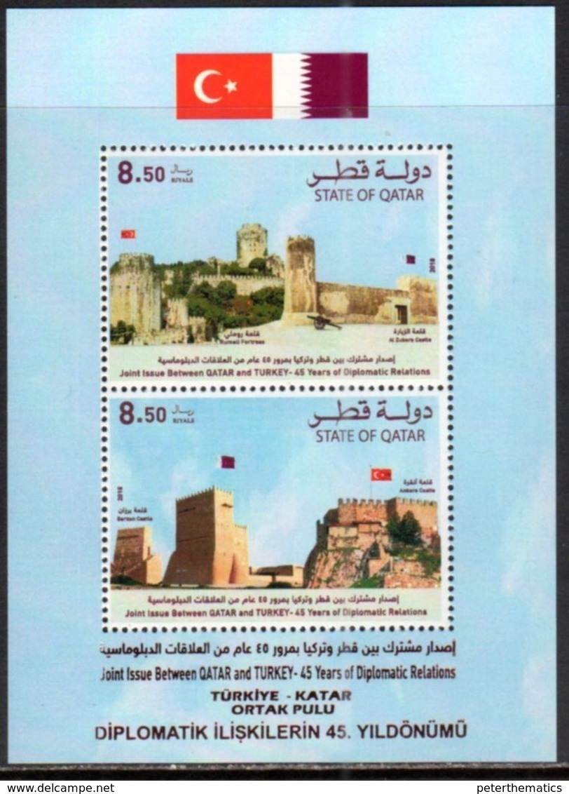 QATAR, 2018, MNH, JOINT ISSUE WITH TURKEY, FLAGS, FORTS, DIPLOMATIC RELATIONS, S/SHEET - Joint Issues