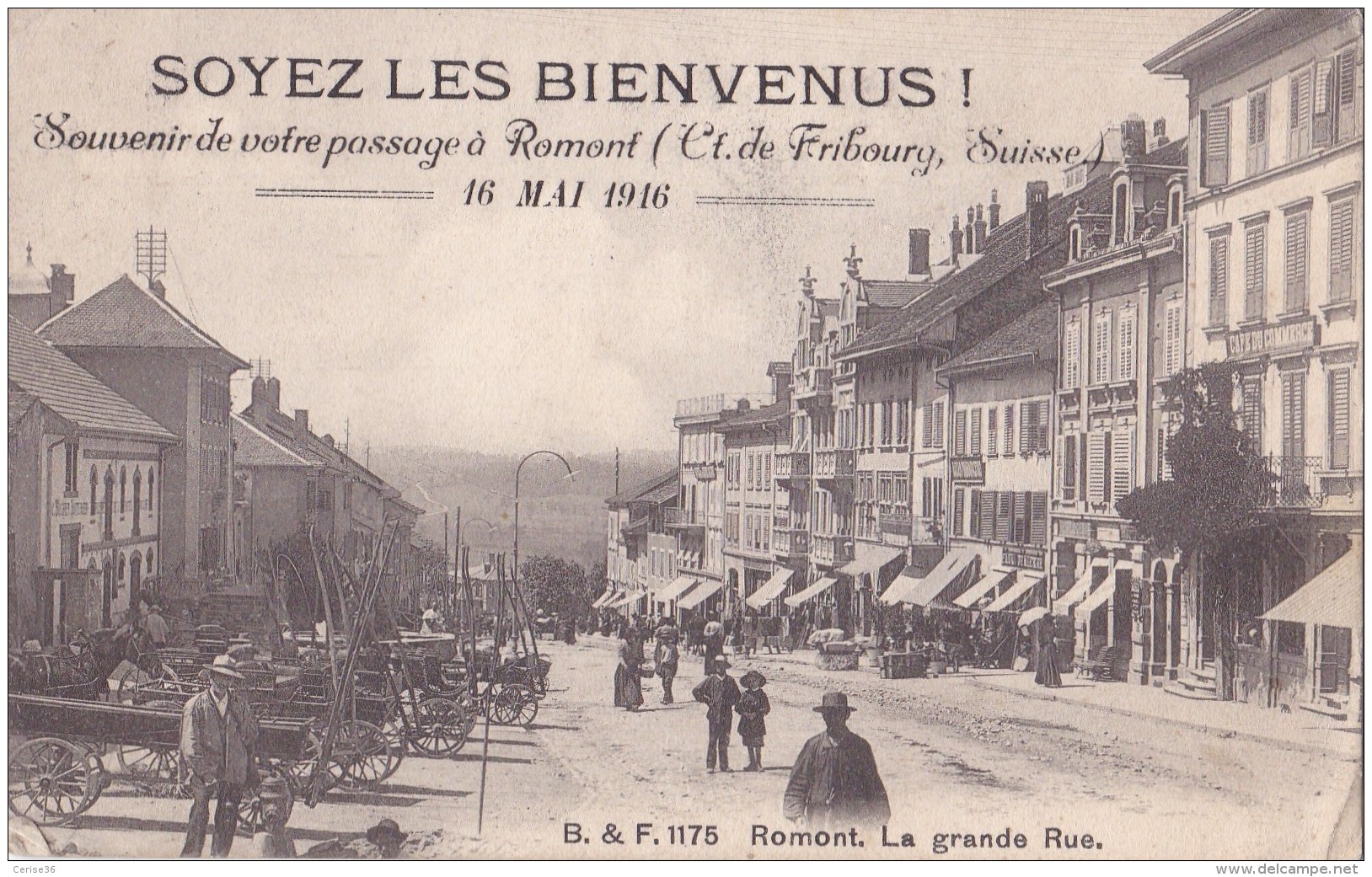 Romont La Grande Rue Avec Au Verso Internement Des Prisonniers De Guerre à Chesières-Suisse Circulée En 1916 - Romont