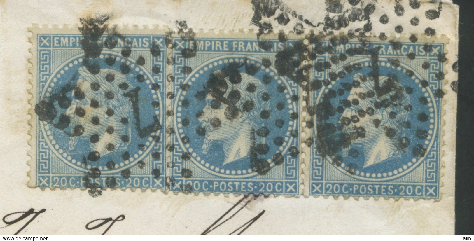 Env. France 1863-70 Emission Empire Napoléon III Lauré Dentelé 20c Bleu Type II No29b-Paris à Mayenee Allemagne Etoile 7 - 1863-1870 Napoleon III With Laurels