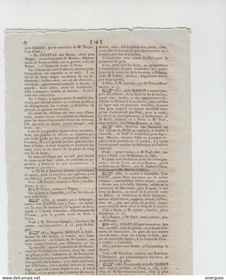 Journal Général D'affiches,judiciaires,1821,château Des Boves,Magny,Moulin De St Santin,demandes - Encyclopédies