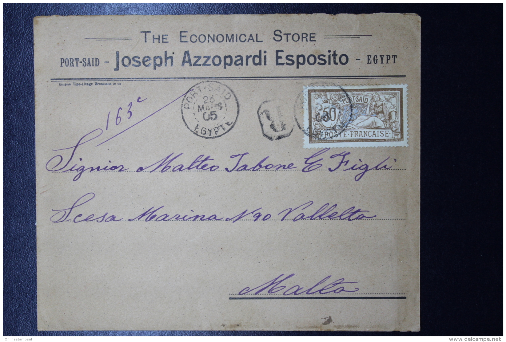 Port Said : Letter  Recommandée  To Malta, Yv 31 1905  Rare Destination - Covers & Documents