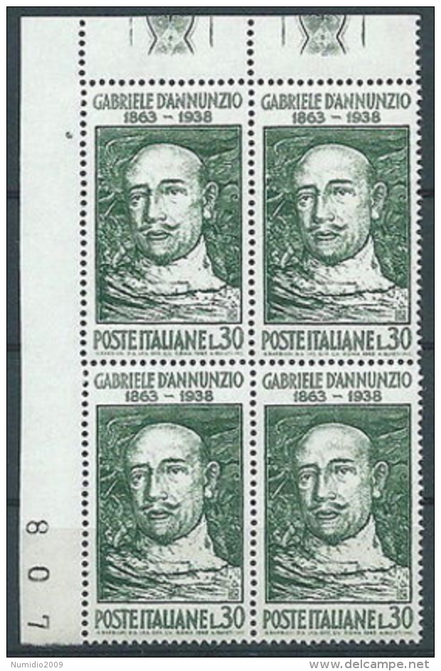 1963 ITALIA GABRIELE D'ANNUNZIO QUARTINA MNH ** - 1961-70:  Nuovi