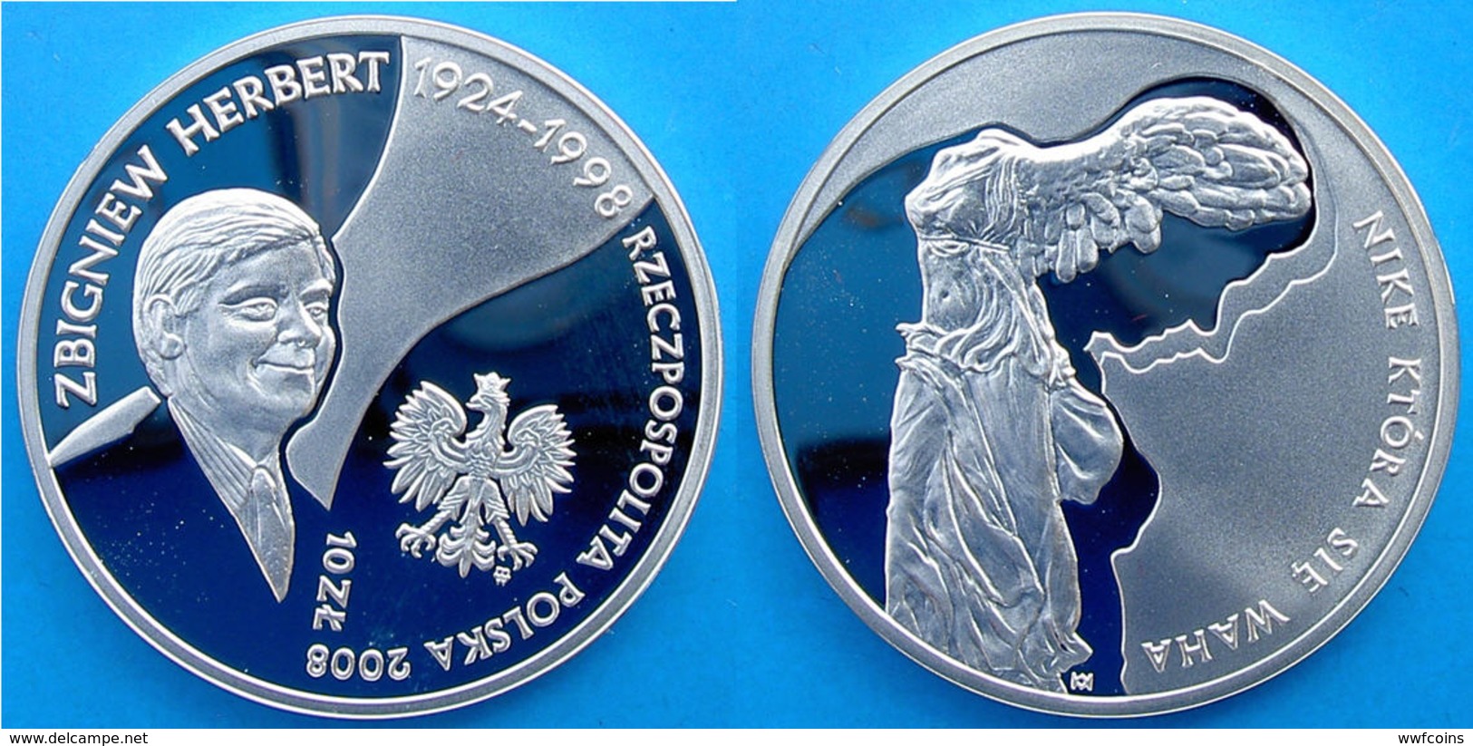 POLAND 10 Z 2008 ARGENTO PROOF SILVER SBIGNIEW ARTIST HERBERT PERSONALITY PESO 15,5g. TITOLO 0,925 CONSERVAZIONE FONDO S - Polonia