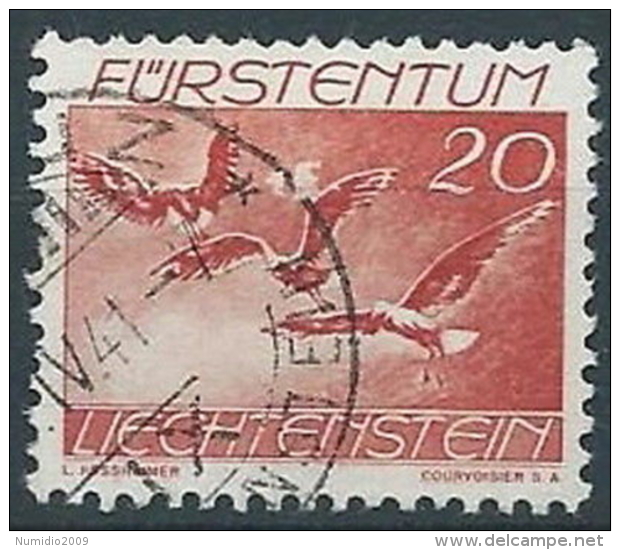 1939 LIECHTENSTEIN USATO POSTA AEREA VOLATILI 20 R - LT029 - Poste Aérienne