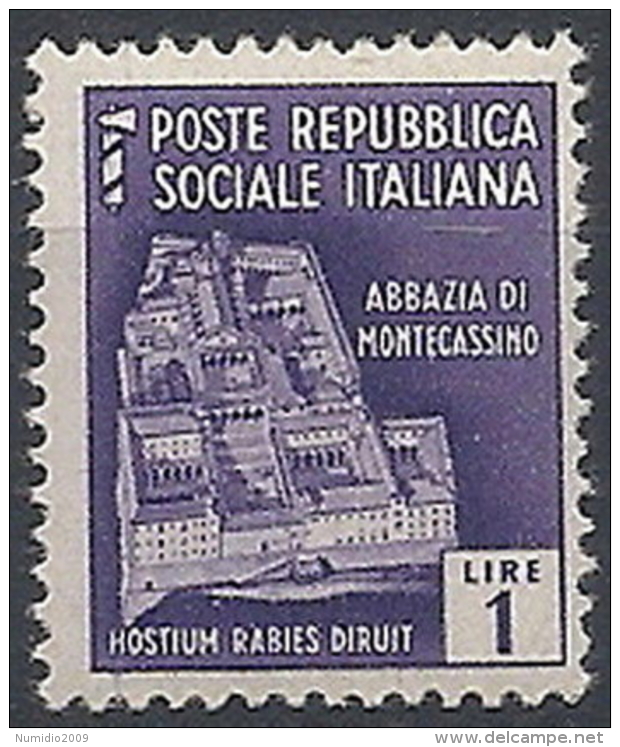 1944-45 RSI MONUMENTI DISTRUTTI 1 LIRA MNH ** - RR12019 - Nuovi