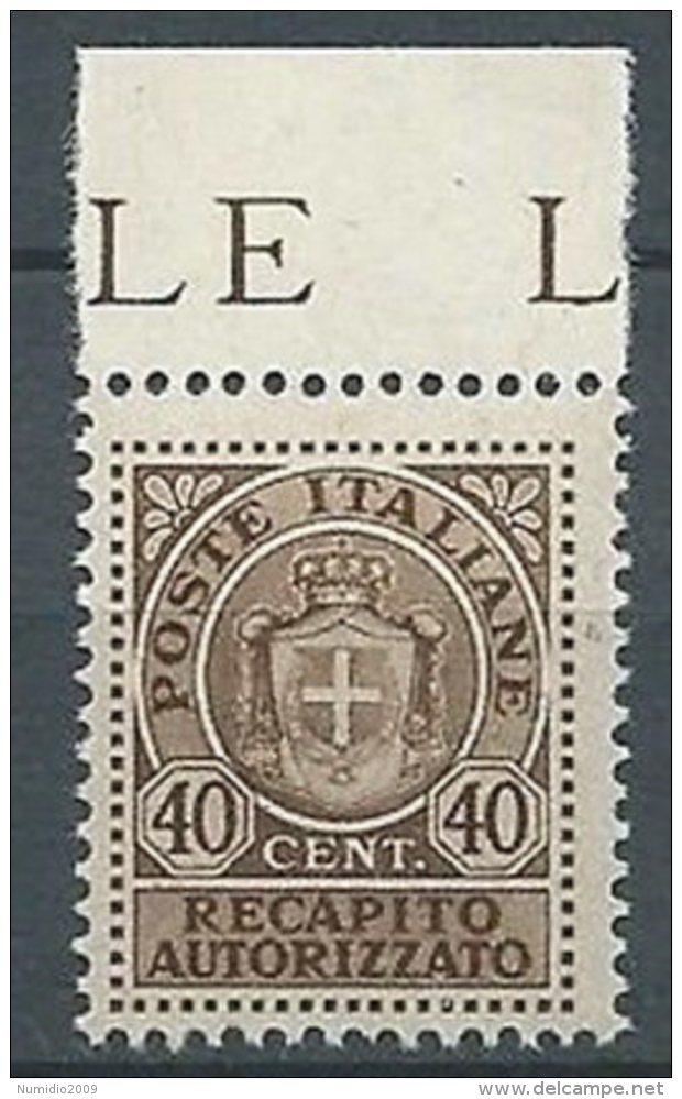 1945 LUOGOTENENZA RECAPITO AUTORIZZATO 40 CENT MNH ** - 17 - Authorized Private Service