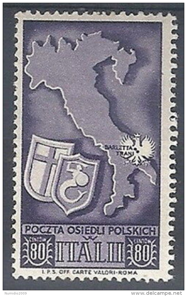 1946 CORPO POLACCO SOCCORSO DI GUERRA 80 CENT MH * - RR11970 - 1946-47 Corpo Polacco Period