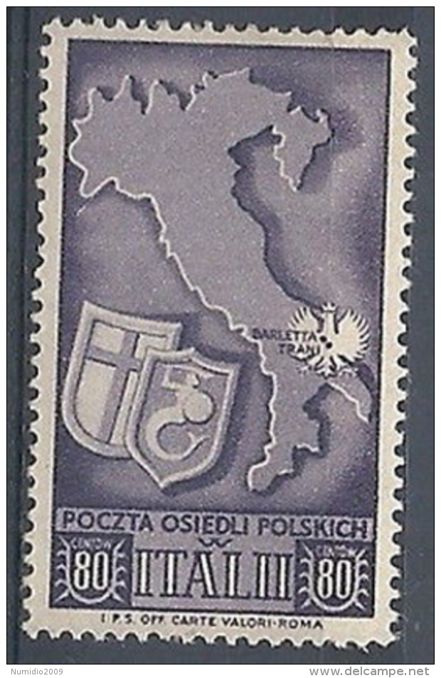 1946 CORPO POLACCO SOCCORSO DI GUERRA 80 CENT MH * - RR11970-2 - 1946-47 Corpo Polacco Period