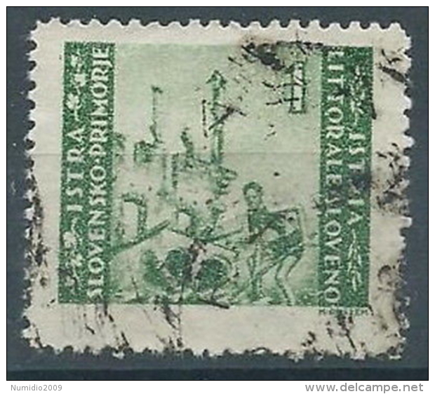 1946 ISTRIA USATO BILINGUE TIRATURA ZAGABRIA 1 LIRA - RR5060 - Joegoslavische Bez.: Istrië