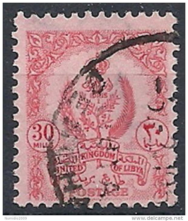 1955 LIBIA REGNO USATO STEMMA DEL REGNO UNITO DI LIBIA 30 M - RR12457-2 - Libia