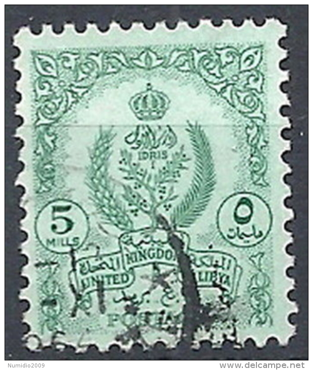 1955 LIBIA REGNO USATO STEMMA DEL REGNO UNITO DI LIBIA 5 M - RR12457-2 - Libia