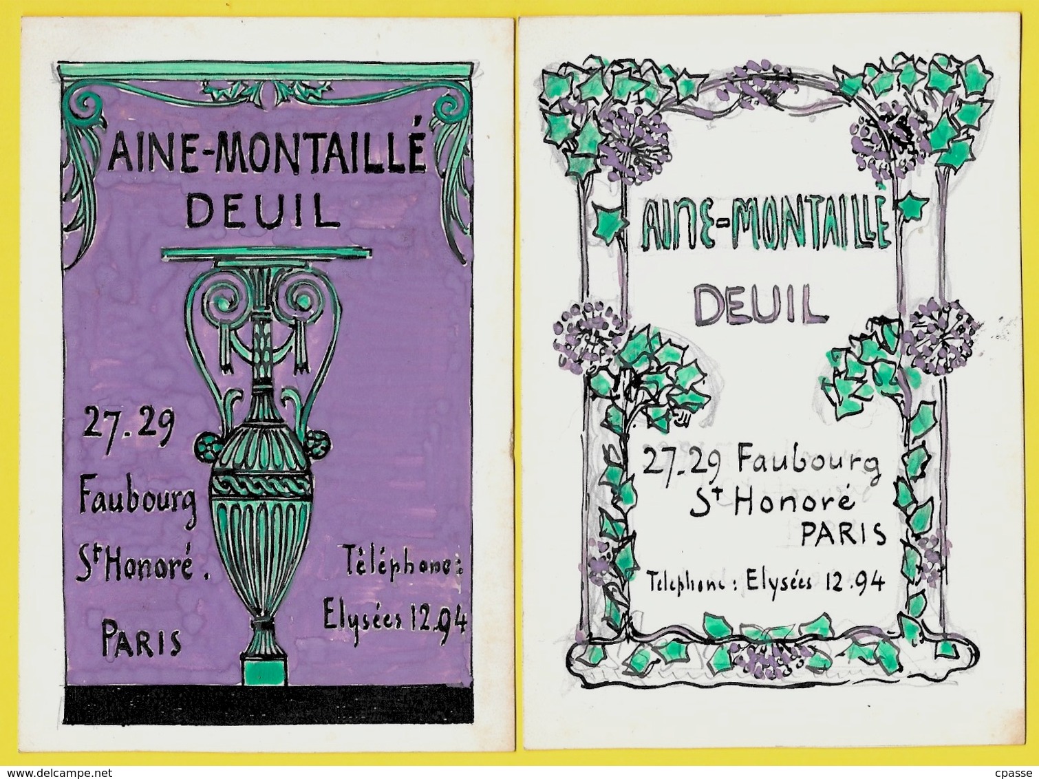 (Lot De 2) Maquette Originale Destinée Au Graveur Stern à Paris AINE-MONTAILLE DEUIL Faubourg St-Honoré 75008 - 1900 – 1949