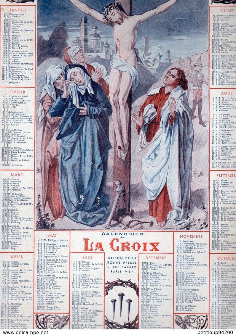 CALENDRIER Cartonné GRAND FORMAT La Croix  ANNEE 1937 - Grand Format : 1921-40