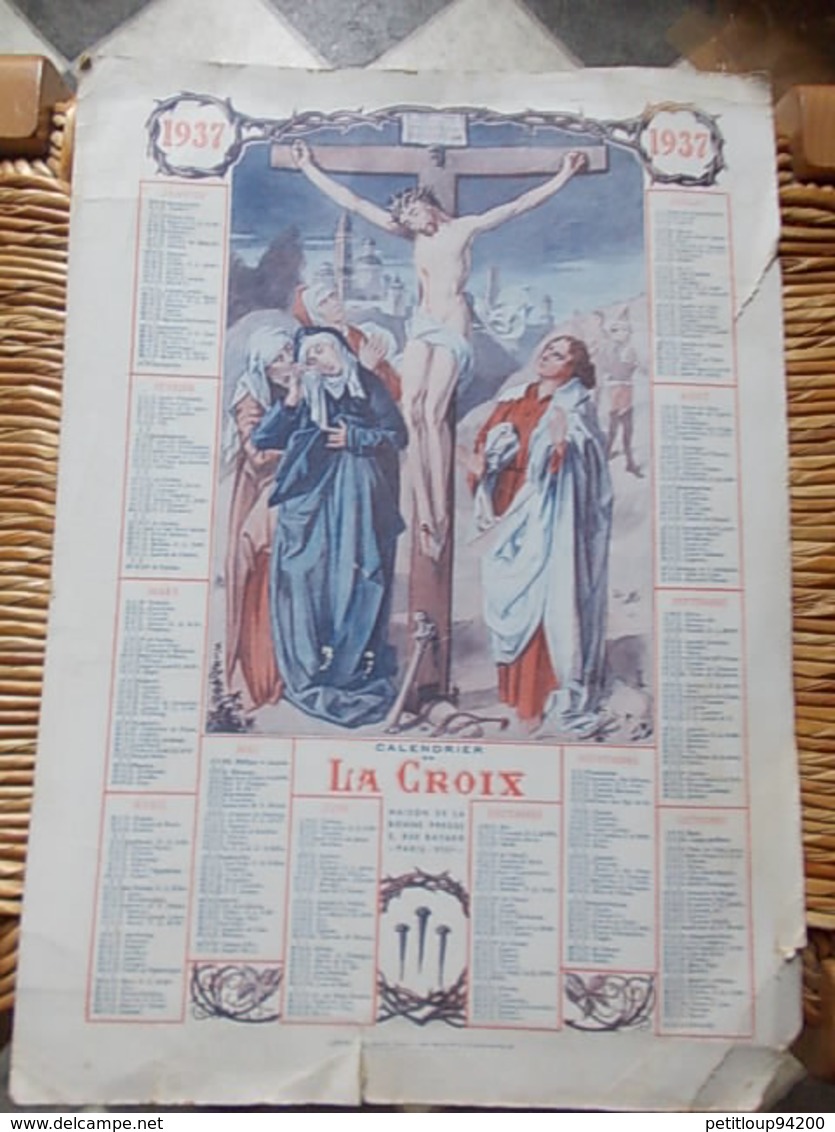 CALENDRIER Cartonné GRAND FORMAT La Croix  ANNEE 1937 - Grand Format : 1921-40
