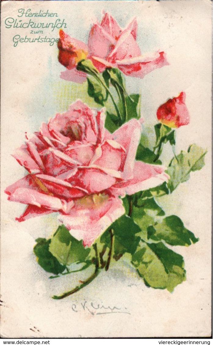 ! 1930 Alte Ansichtskarte Rosen Sign. C. Klein, Catharina Klein, Geburtstag, Bahnpoststempel Haltern - Klein, Catharina