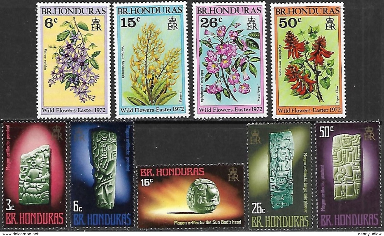 British Honduras   1972   Sc#292-5 Flowers MNH & 296-300  Carved Jade Set  MLH   2016 Scott Value $6.65 - British Honduras (...-1970)