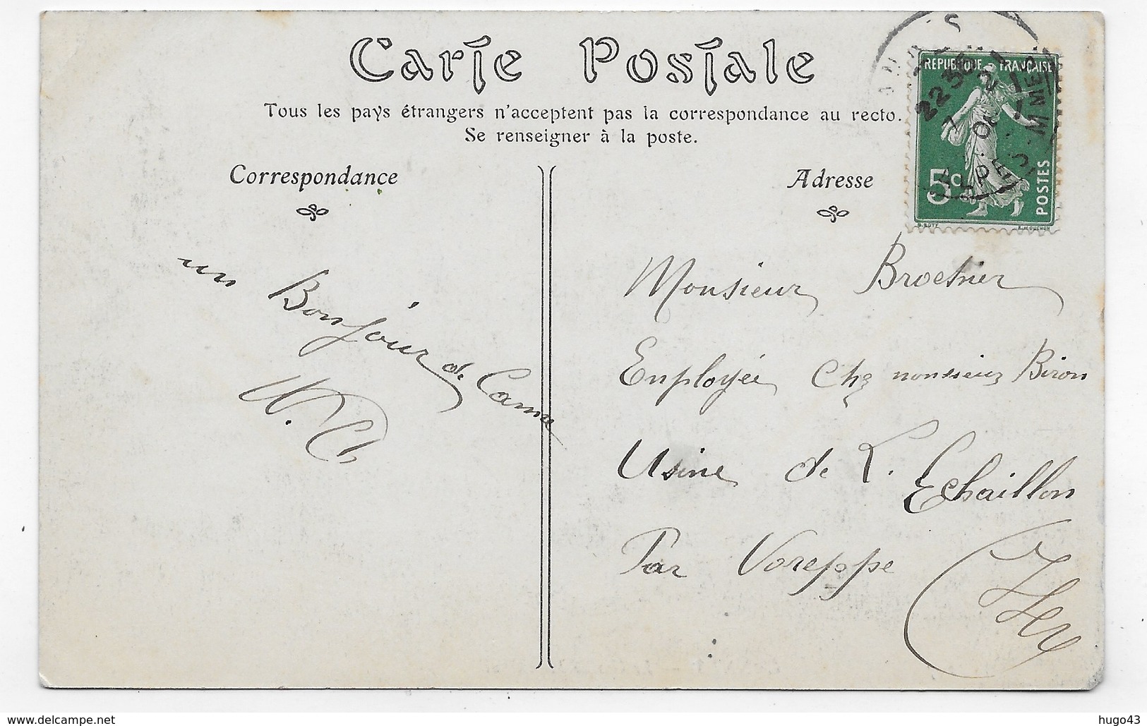 (RECTO / VERSO) CANNES EN 1908 - N° 297 - LE CASINO MUNICIPAL AVEC PERSONNAGES - CPA VOYAGEE - Cannes