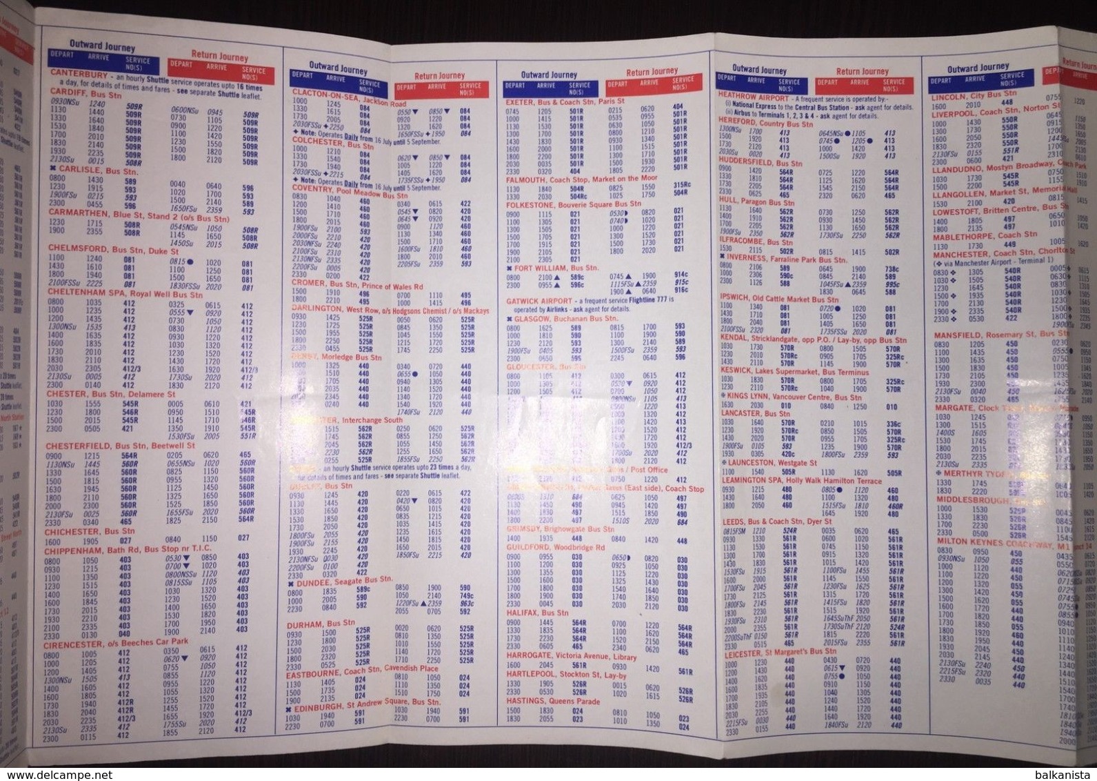 Britain London National Express 24 May - 26 September 1999 Timetable - Europe