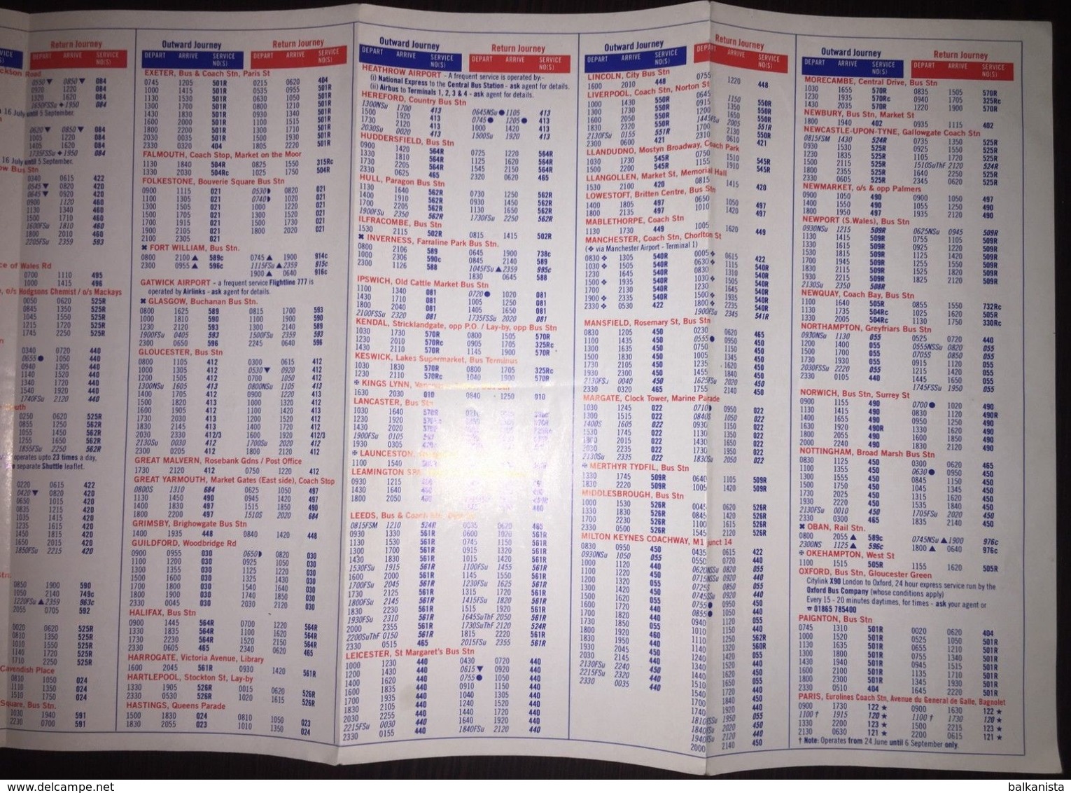 Britain London National Express 24 May - 26 September 1999 Timetable - Europe