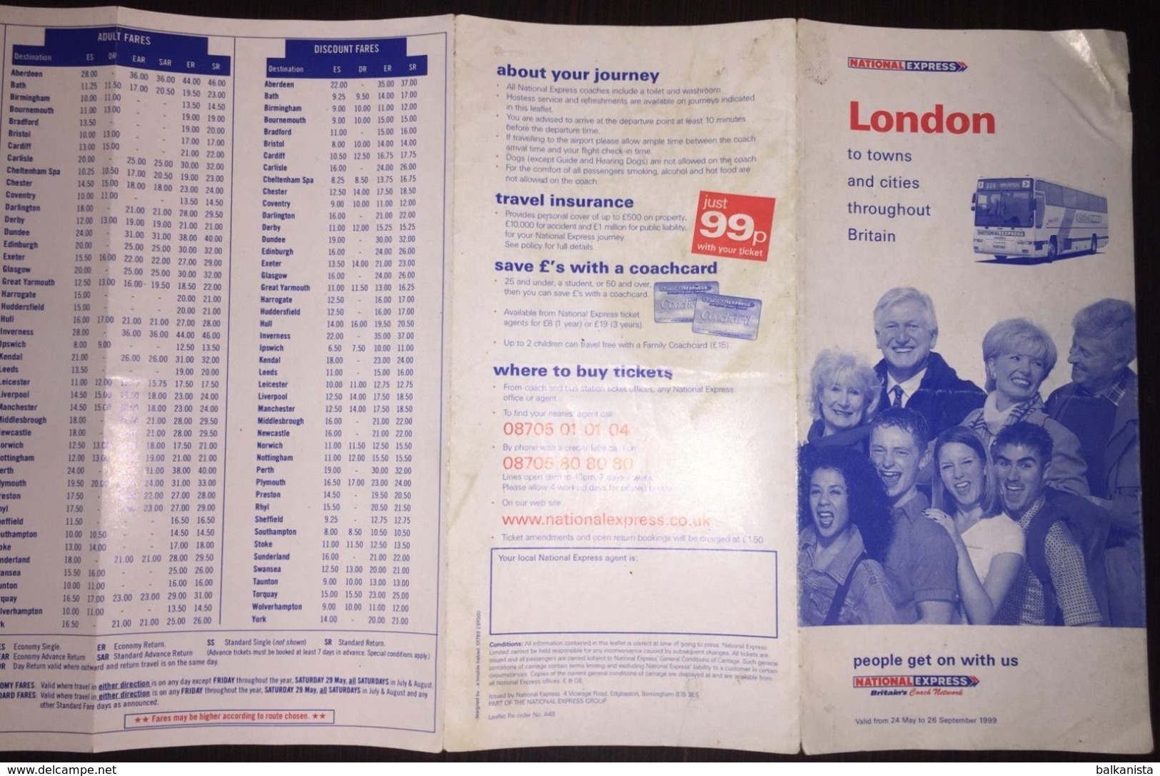 Britain London National Express 24 May - 26 September 1999 Timetable - Europe