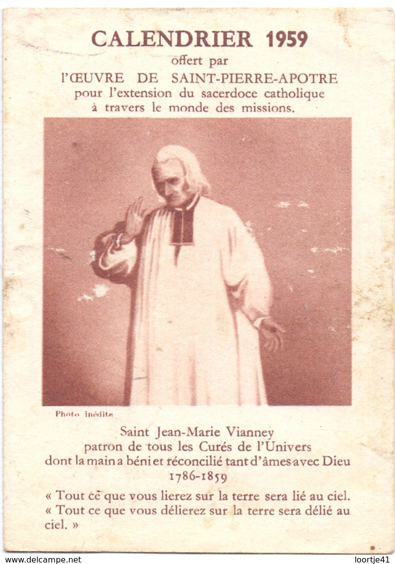 Kalender Calendrier - Devotie Devotion - Saint Jean Marie Vianney - 1959 - Petit Format : 1941-60