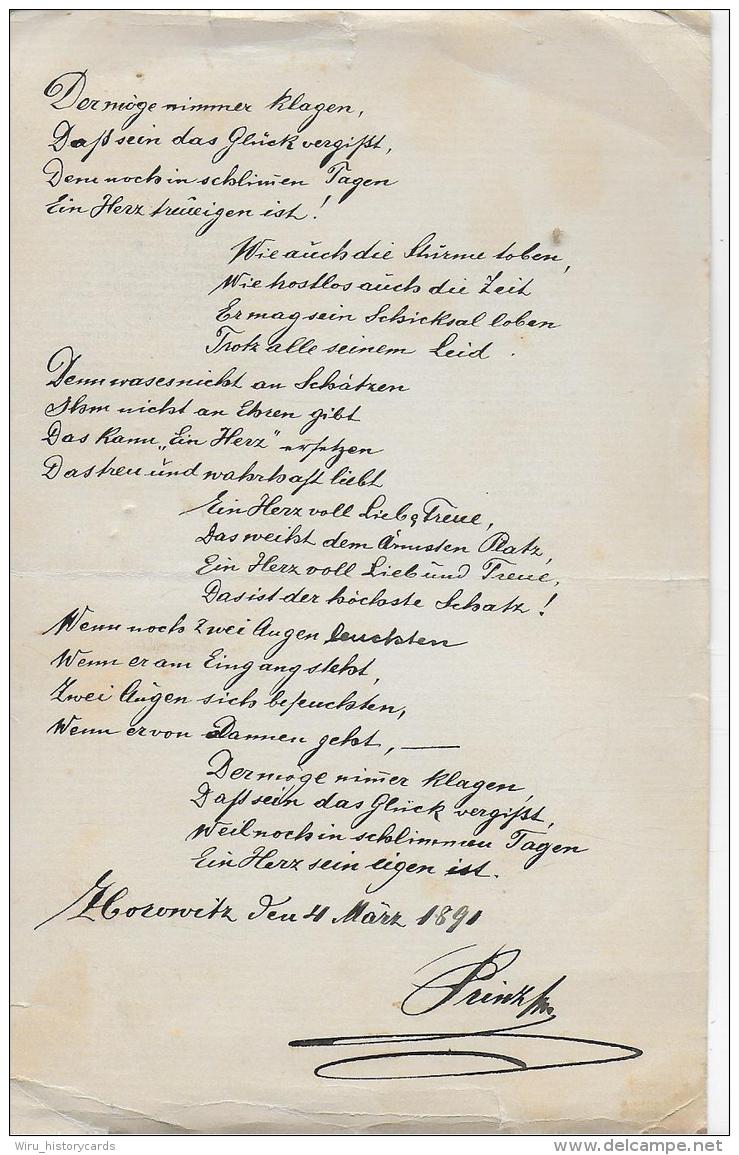 AK M 1  Handgeschriebenes Gedicht - 4. März 1891 - Sonstige & Ohne Zuordnung