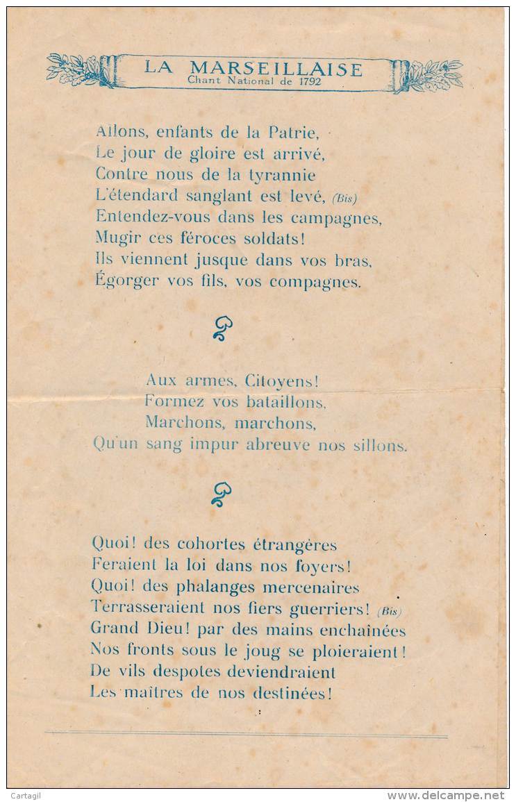 AC - B2481-  Document Partition " La Marseillaise"   ( Détails  4 Scans) - Autres & Non Classés